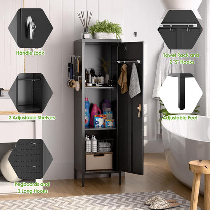 US Local Metal Lockers For Employees With Handle,Metal Storage Locker With 2 Pegboard & 5 Hooks For Gym, School, Office,Home,Garage,Black