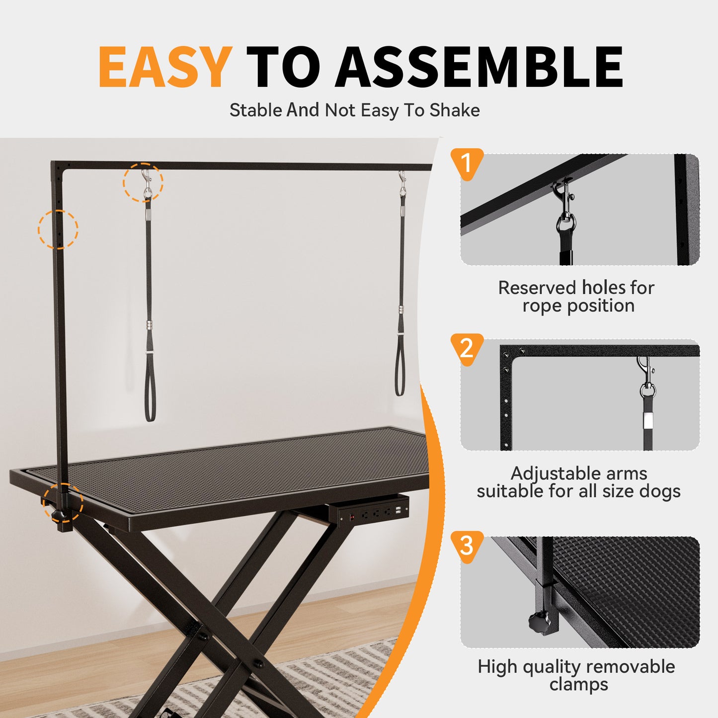 US Local Height Adjustable Pet Grooming Table, Equipped With Leveling Wheels, Dog Grooming Arms, Anti Slip Tabletop, And Tool Organizer 50 Inches, Black