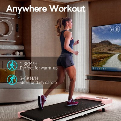 UK Local Folding Under Desk Walking Pad Treadmill With Adjustable Incline, 1-6 Km H Low Noise For Home  Office, LED Display, Magnetic Remote Control, Transport Wheels  Plug, Black.