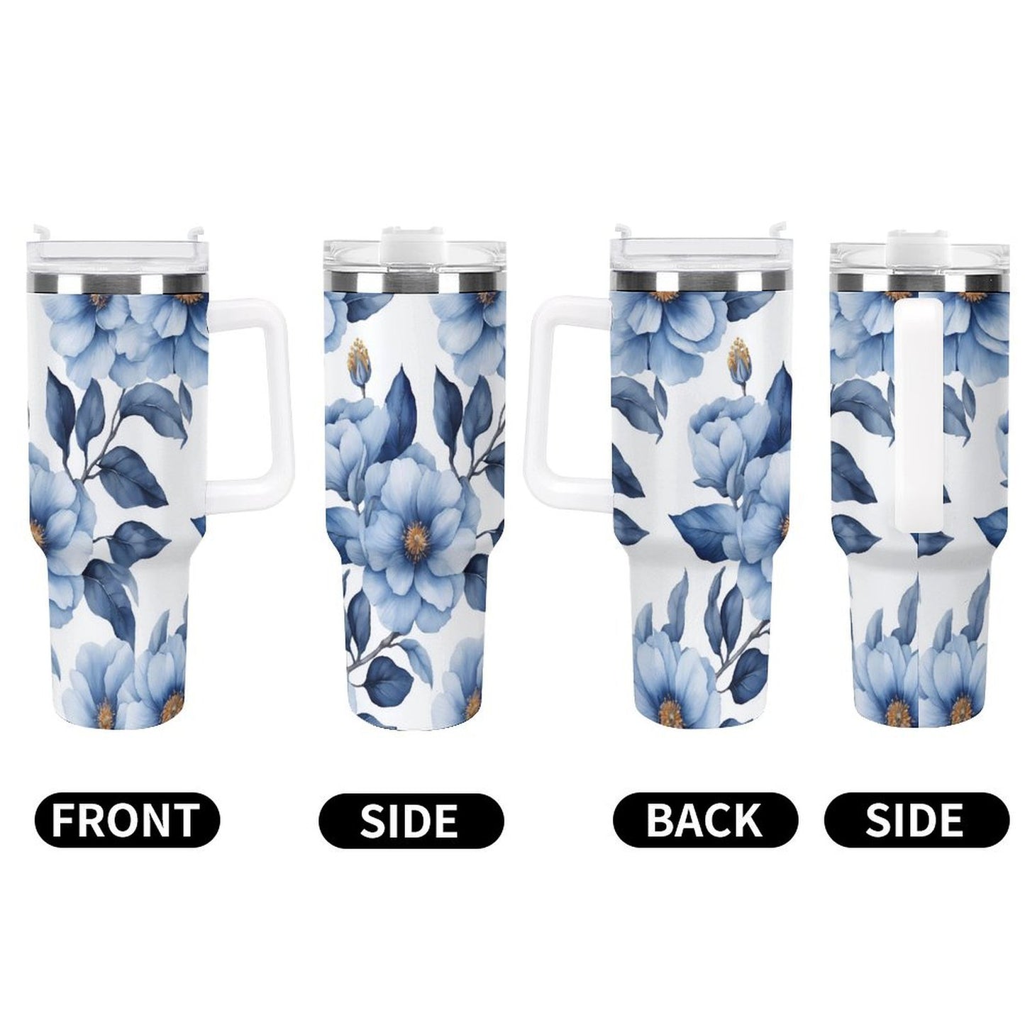 PHDT00034 POD US Local Tumbler 40 oz Large Capacity Car Cup Blue, Flowers, Leaves