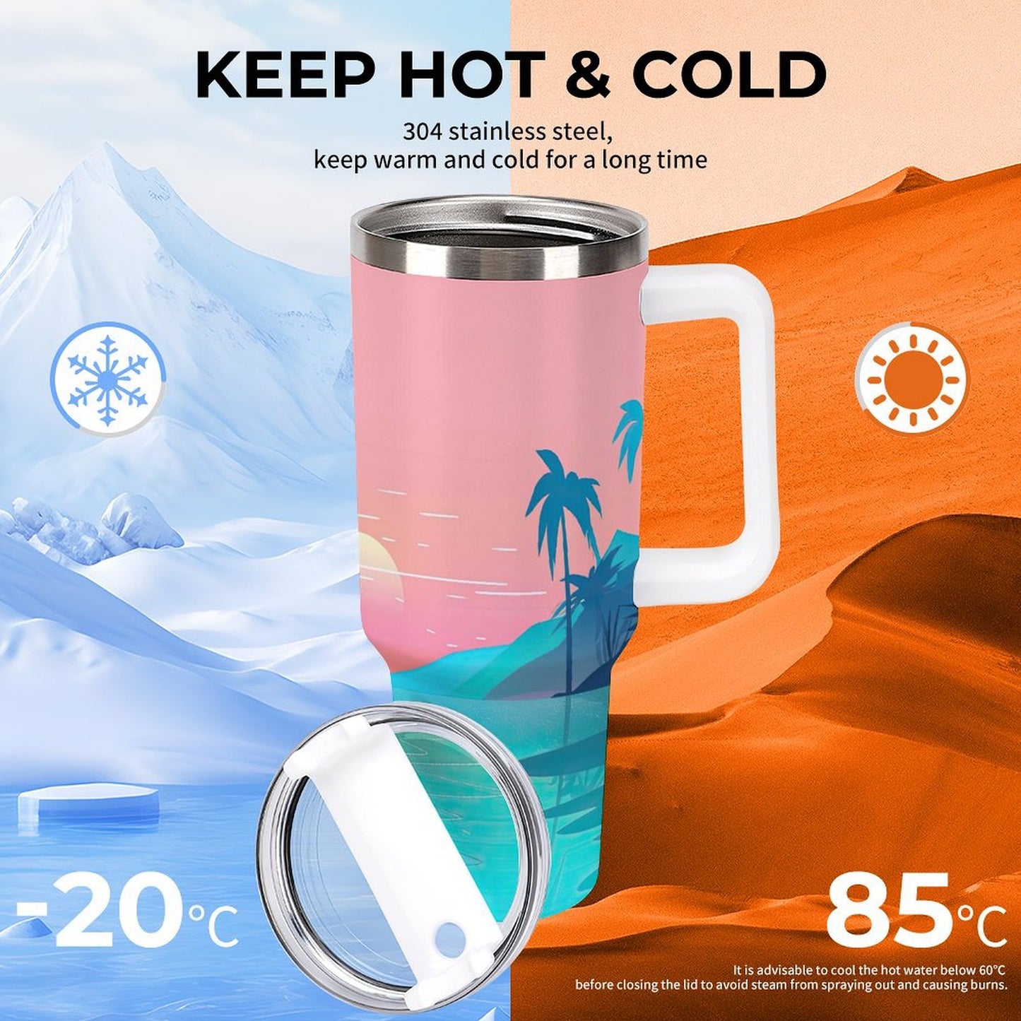 PHDT00512 POD US Local Tumbler 40oz Large Capacity Car Cup Island, Ocean