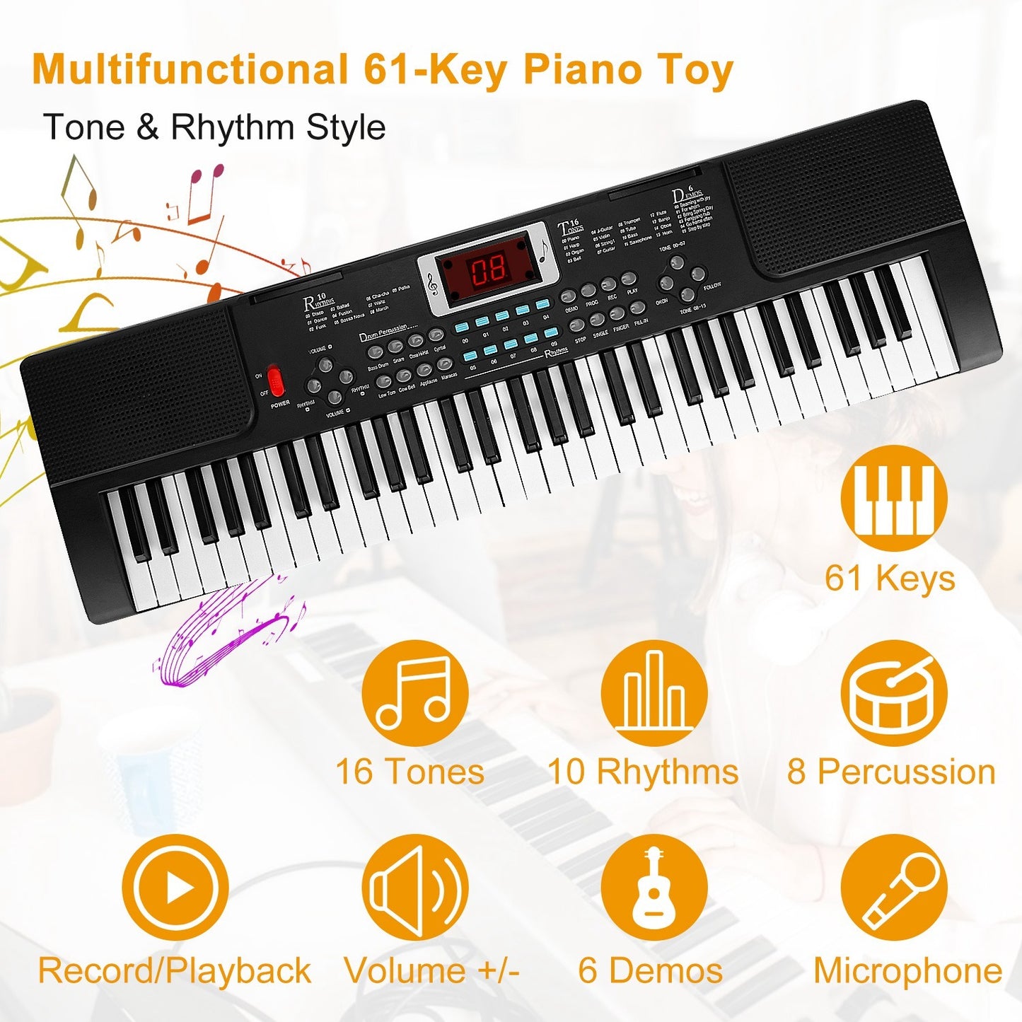 US Local 1P 61 Keys Digital Music Electronic Keyboard Electric Musical Piano Instrument Kids Learning Keyboard With Stand Microphone For Beginners