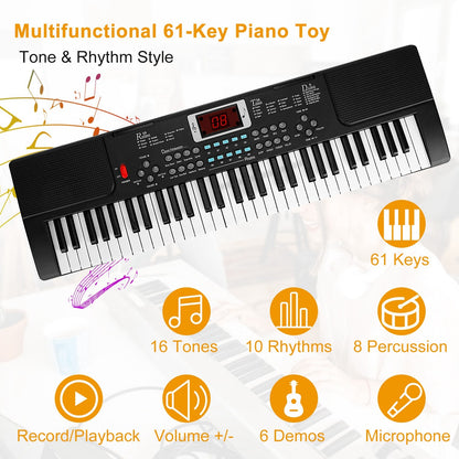 US Local 1P 61 Keys Digital Music Electronic Keyboard Electric Musical Piano Instrument Kids Learning Keyboard With Stand Microphone For Beginners