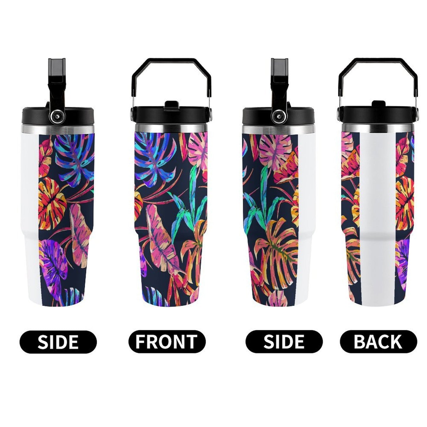 POD US Local Tumbler 30oz Large Capacity Car Cup Monstera, Purple, Pink, Tropical Style