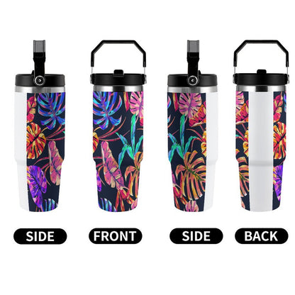 POD US Local Tumbler 30oz Large Capacity Car Cup Monstera, Purple, Pink, Tropical Style