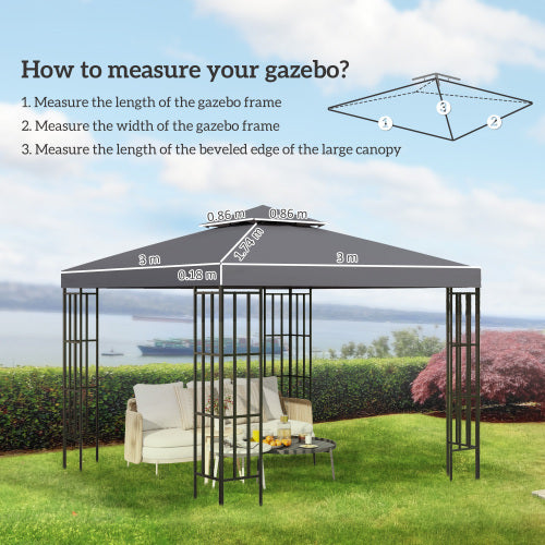 UK Local Outsunny Gazebo Top Cover Double Tier Canopy Replacement Pavilion Roof Deep Grey