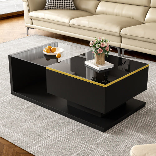UK Local 90 Cm Long Coffee Table, High-Gloss White. Side Tables, Coffee Tables With Glass And LED Effect