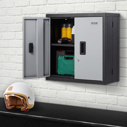 US Local VEVOR Foldable Wall Cabinet, Metal Garage Cabinet Wall Mounted 26 Small Cabinet 240 LBS Loading Capacity Adjustable Shelf Magnetic Door File Locker For Garage Office Home Black