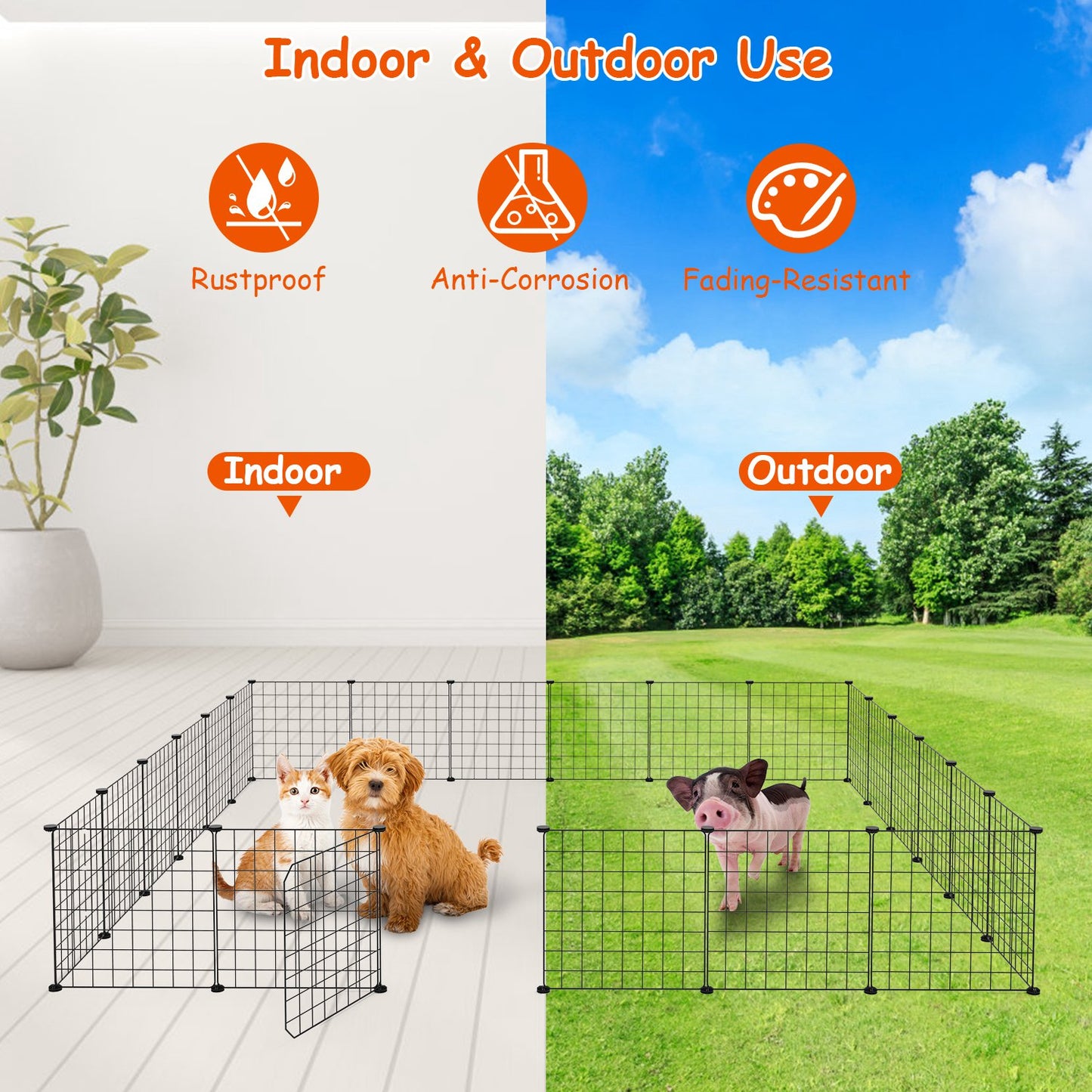 US Local 1Pc Small Animal Playpen With Door Dog Metal Playpen Small Medium Kitten Puppy Guinea Pig Rabbit Kennel Small Animal Cage Metal Wire Fence For Indoor Outdoor Yard Camping