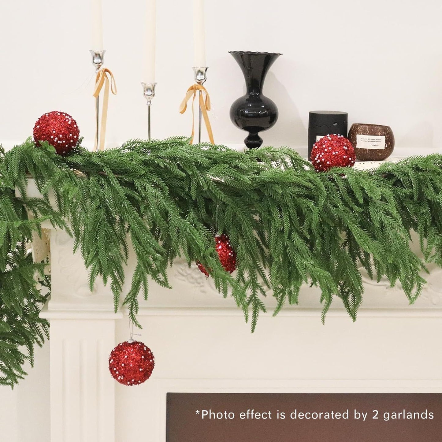 71 Inch Artificial Norfolk Pine Garlands Real Touch Christmas Pine Garland DIY Wreath Supplies Faux Cedar Realistic Greenery For Xmas New Year Party Table Wall Fireplace Mantl Decoration