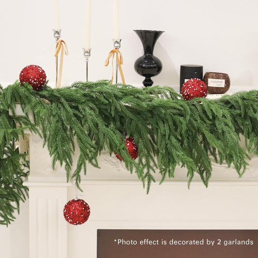 71 Inch Artificial Norfolk Pine Garlands Real Touch Christmas Pine Garland DIY Wreath Supplies Faux Cedar Realistic Greenery For Xmas New Year Party Table Wall Fireplace Mantl Decoration