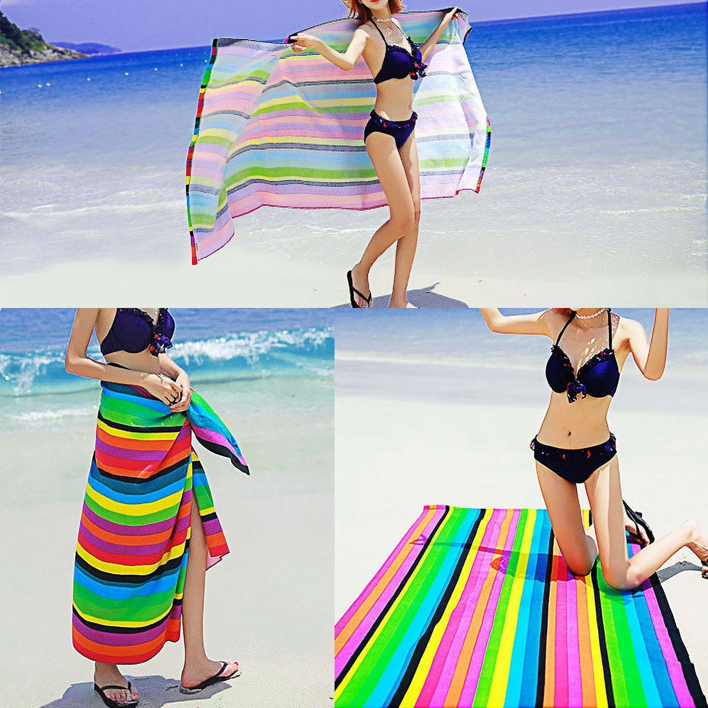 UK Local Striped Extra Large Microfibre Lightweight Beach Towel Quick Dry Travel Towel