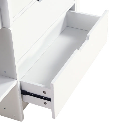 UK Local Wooden Bed, Storage Bed , Children S Bed, 3ft Single Bed 90x190cm, Safety Guardrail, Two Drawers With Slides, Two Storage Compartments, Pine Wood  Particle Board, White