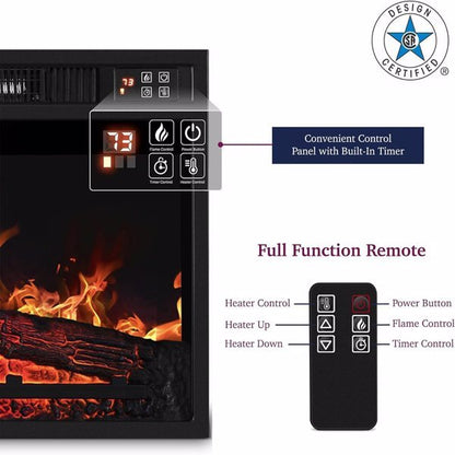 US Local 23 Inch Electric Fireplace, 3D Infrared Black Fireplace Electric Heater With Infrared Remote Control, Glass Field Of View, Adjustable Realistic Wood And Flames, Indoor, 1400W
