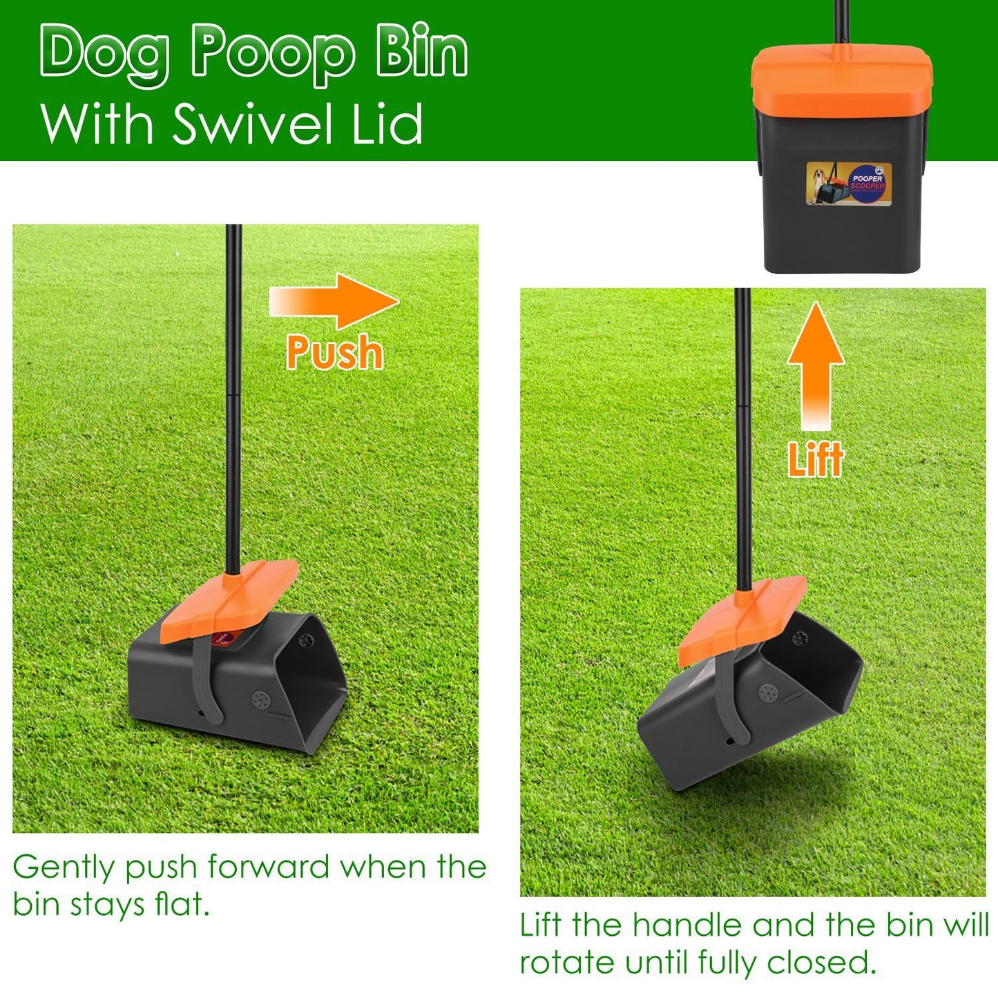 US Local 1Set Pooper Scooper Kit Dog Poop Rake & Swiveling Bin Poop Heavy Duty Pick Up Tool With Extra Long Handle 35 Waste Bags Dispenser