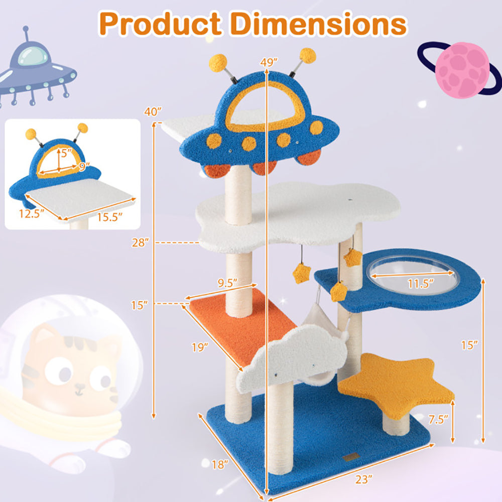 US Local 49 Inches Tall Cat Tree With UFO Top Perch Space Capsule And Sisal Scratching Posts