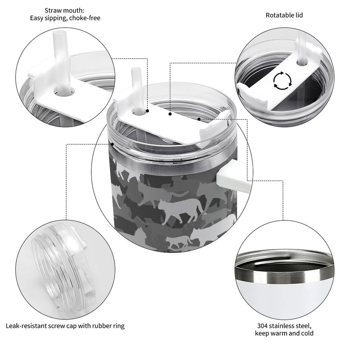 PHDT00238 POD US Local Tumbler 40 oz Large Capacity Car Cup Camouflage Cat Animal