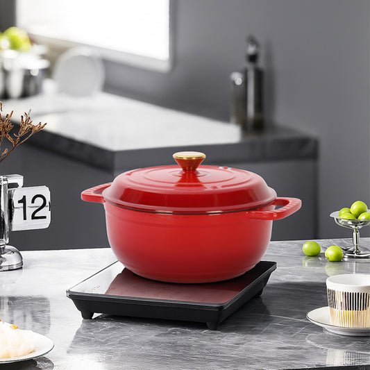 US Local Cast Iron 6QT Cooking Pot - Gradient Red - Includes Two Silicone Gloves - Enamel Pot