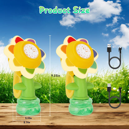 US Local 2Pcs Bubble Machines With Lights For Kids Rechargeable Dancing Sunflower Bubble Maker For 4-8Years Old Toddlers Outdoor Summer Play Toy Party Birthday Gift