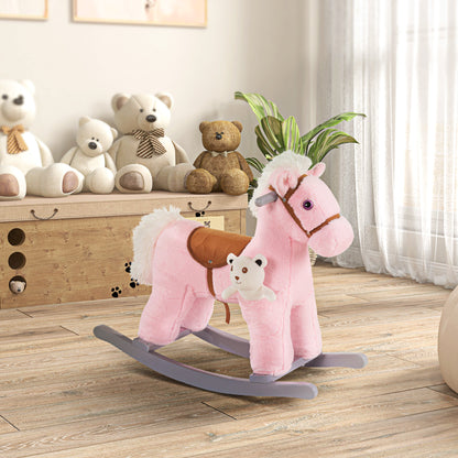 US Local Kids Plush Ride-On Rocking Horse with Bear Toy