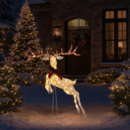 US Local 5FT Lighted Jumping Reindeer Christmas Decorations, Pre-lit Holiday Decor With Warm White LED Lights For Xmas Outdoor Indoor Decor Lighted Holiday Displays