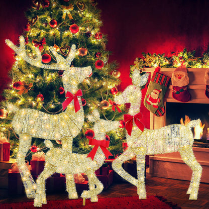 US Local 3 Pcs In 1 Set 2D Lighted Christmas Deer Family Set Indoor Outdoor Light Up Reindeer Decorations Lighted Buck Doe Fawn Display With 8 Lighting Modes