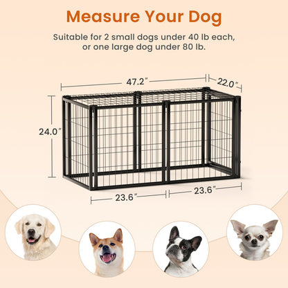 US Local Dog Cage 47.2 Inches, Suitable For Small And Medium-sized Dogs, With A Top Dog Fence, Pet Cage, Indoor, Black. 47.2 Inches Long X 22 Inches Wide X 24 Inches High.