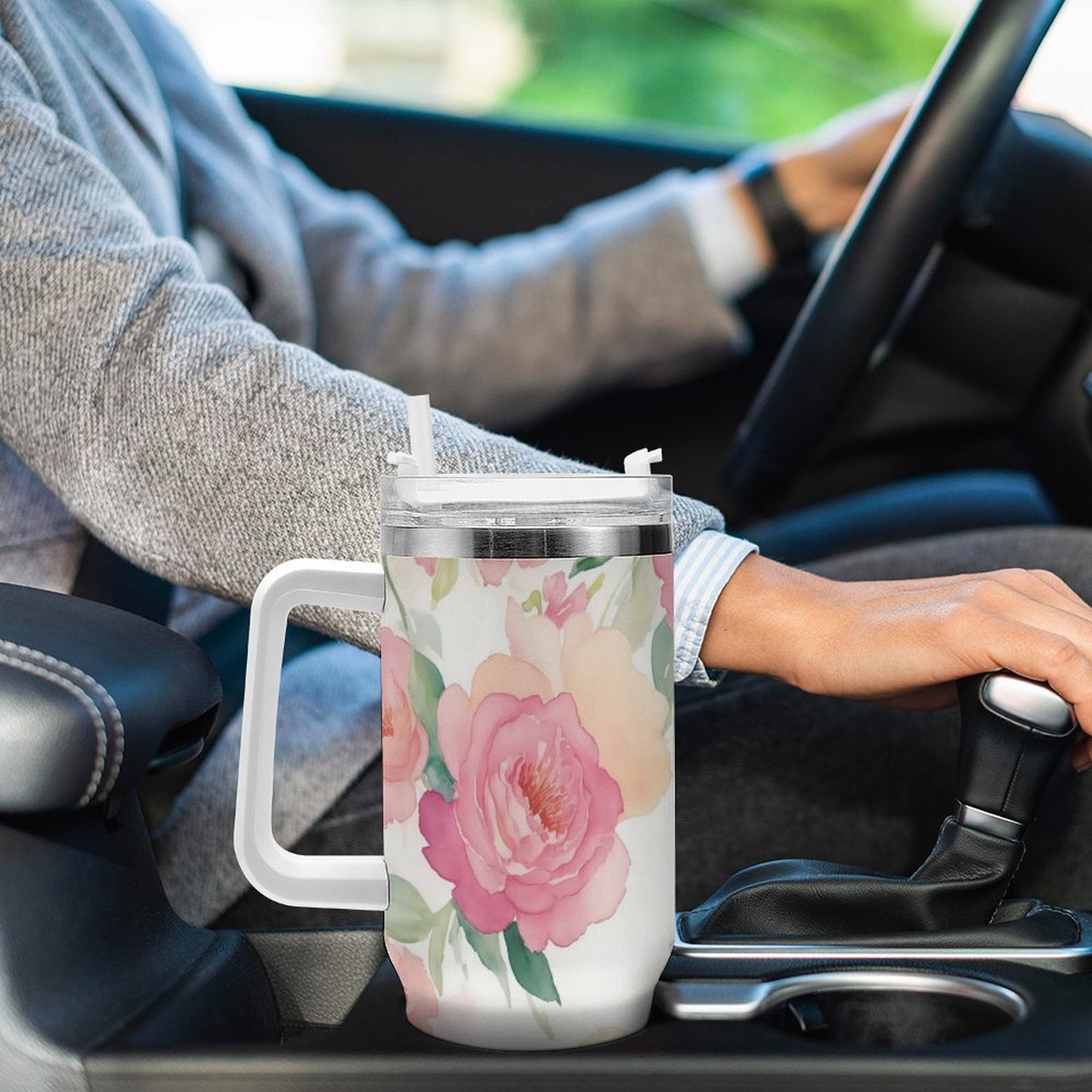 PHDT00420 POD US Local Tumbler 40 oz Large Capacity Car Cup Peony, Pink, Purple, Orange, Watercolor