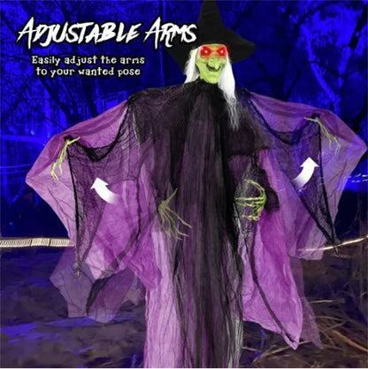 US Local 7.2ft Sound-Activated Halloween Witch - Eerie Arm Movements, Terrifying Sounds & Glowing Eyes For Indoor Outdoor