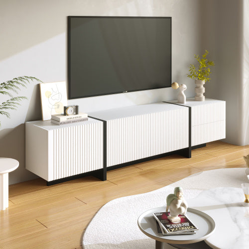 UK Local 190 Cm TV Cabinet With 3 Doors, 2 Drawers, Black And White