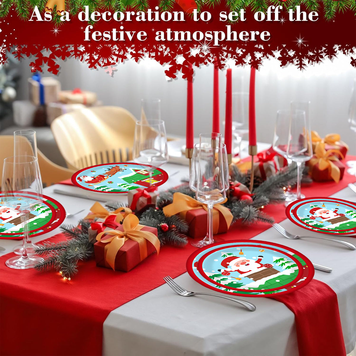 US Local Christmas Paper Plates And Cups Set Decorations For 10 Guests Santa Claus Elk Pattern Plates And Cups For Winter Holiday Christmas Party Decorations