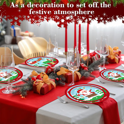 US Local Christmas Paper Plates And Cups Set Decorations For 10 Guests Santa Claus Elk Pattern Plates And Cups For Winter Holiday Christmas Party Decorations