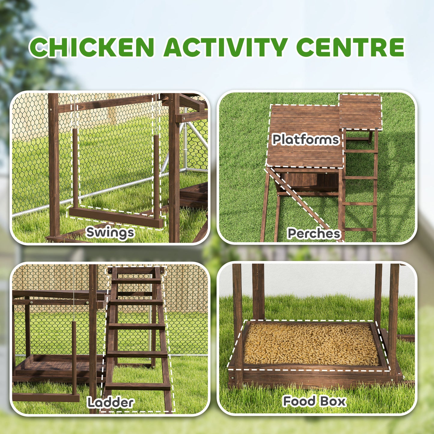 US Local Wooden Chicken Activity Play Set With Perch, Swing, Ladder, Platforms, Feeder Storage, Coffee