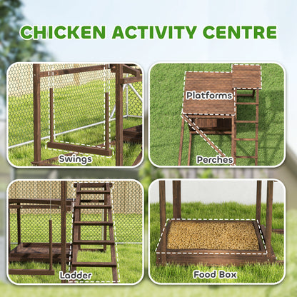 US Local Wooden Chicken Activity Play Set With Perch, Swing, Ladder, Platforms, Feeder Storage, Coffee