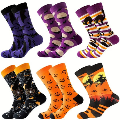 US Local 6 Pairs Halloween Christmas Socks For Men Women Girls Funny Pumkin Spider Black Cat Cotton Sock Set
