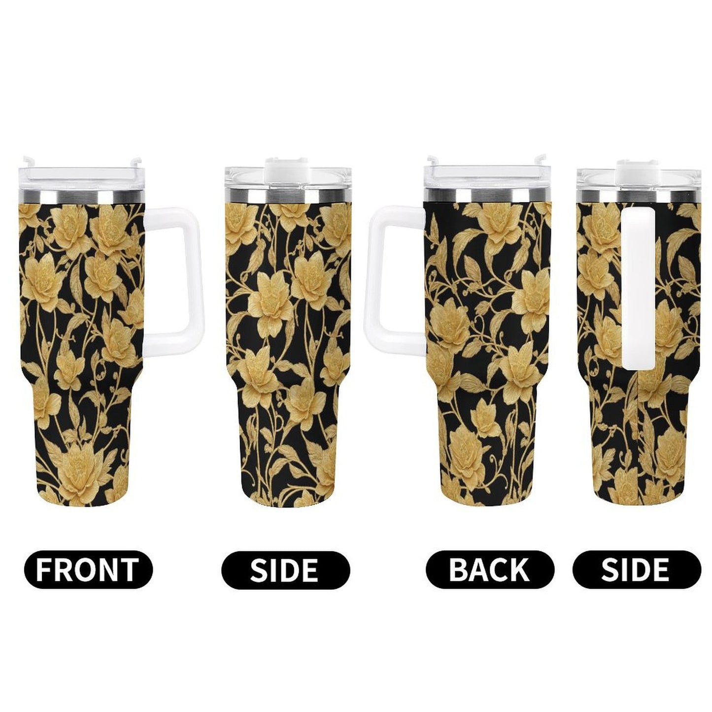 PHDT00033 POD US Local Tumbler 40 oz Large Capacity Car Cup Gold, Flowers