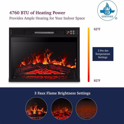 US Local 23 Inch Electric Fireplace, 3D Infrared Black Fireplace Electric Heater With Infrared Remote Control, Glass Field Of View, Adjustable Realistic Wood And Flames, Indoor, 1400W