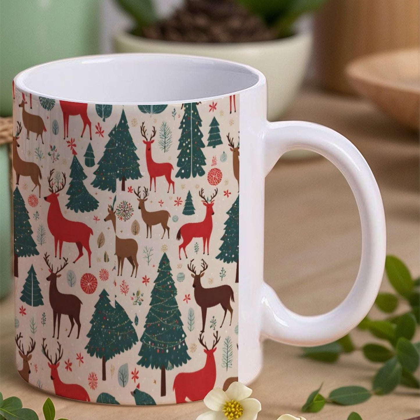 POD US Local White mug with full print, Christmas Trees 0007