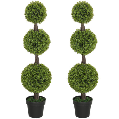 US Local Set Of 2 Artificial Ball Boxwood Topiary Trees, Fake Plants In Pots For Indoor Outdoor Living Room, Green