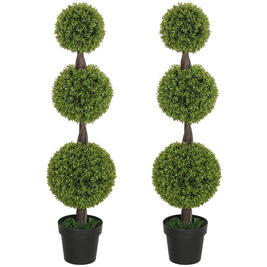 US Local Set Of 2 Artificial Ball Boxwood Topiary Trees, Fake Plants In Pots For Indoor Outdoor Living Room, Green