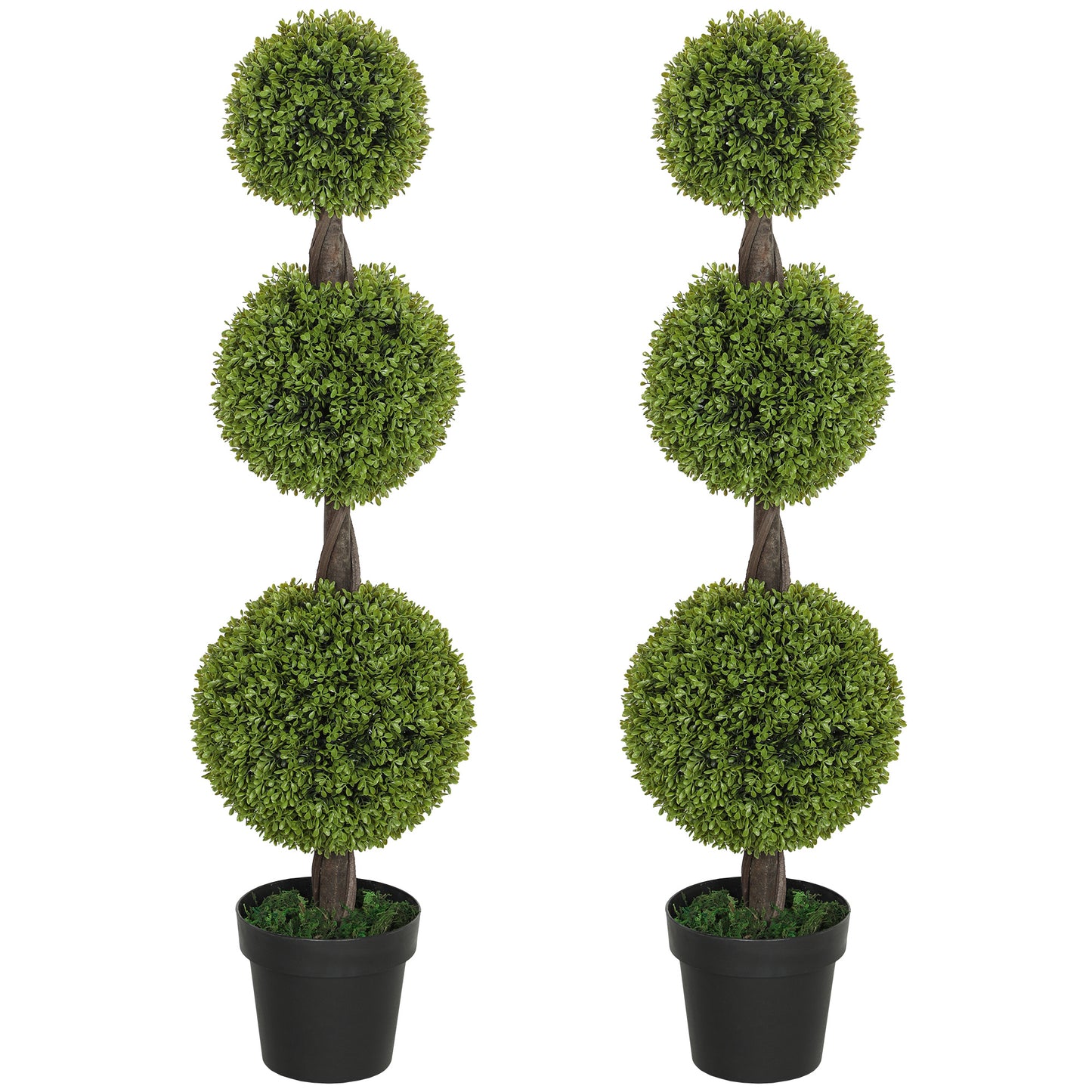 US Local Set Of 2 Artificial Ball Boxwood Topiary Trees, Fake Plants In Pots For Indoor Outdoor Living Room, Green