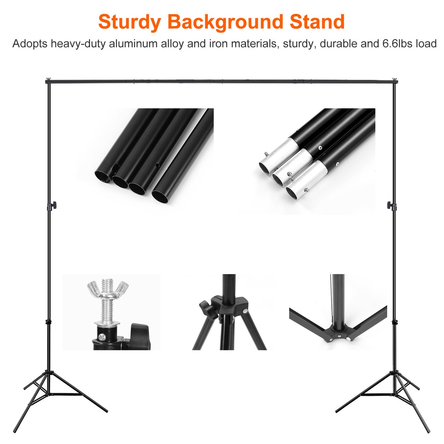 US Local 1Pc 6.5 X 10ft Photo Video Studio Backdrop Background Stand Adjustable Heavy Duty Photography Backdrop Support Stand Set With Carrying Bag Clamps