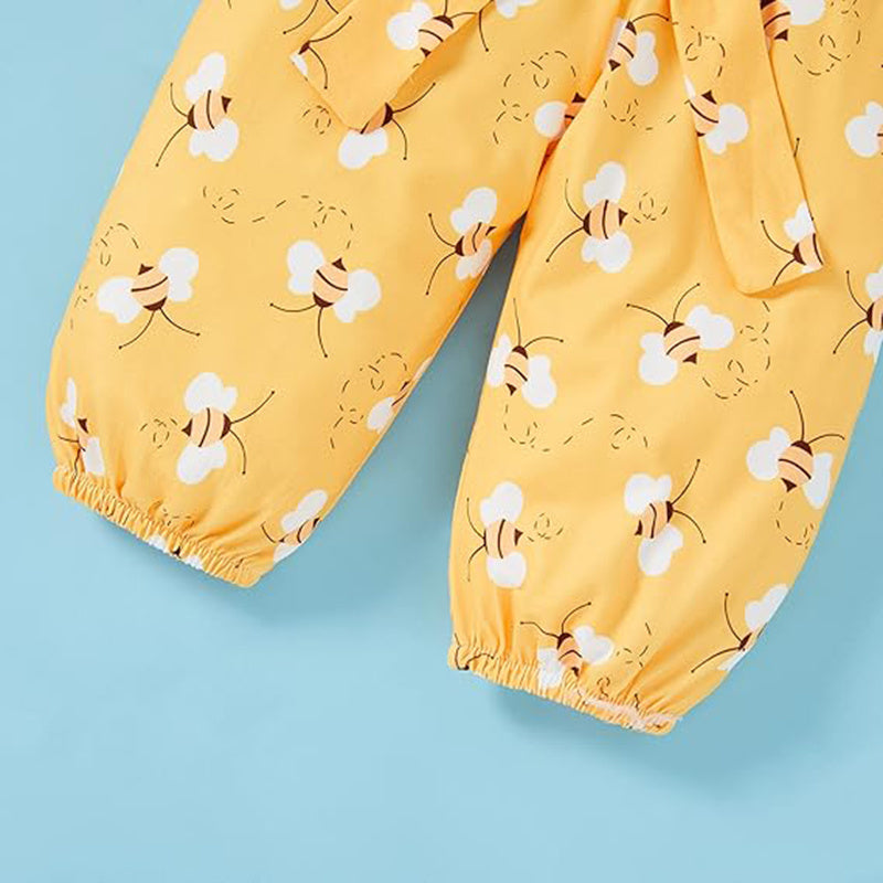 US Local Infant Baby Girl Sweet Bee Outfits Letter Print Romper Honey Bees Pants Bowknot Headband Clothes Set