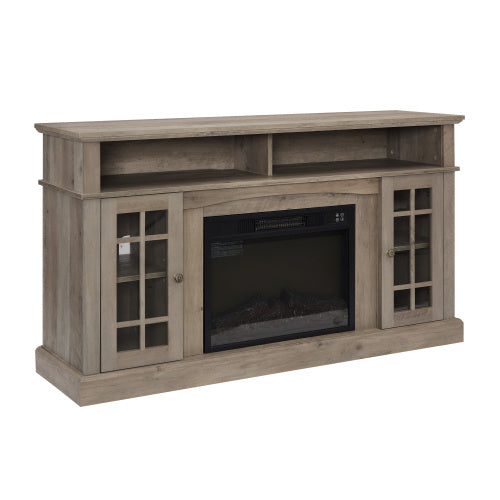 US Local Classic TV Media Stand Modern Entertainment Console With 23  Fireplace Inset For TV Up To 65 With Open And Closed Storage Space, Gray Wash, 58.25