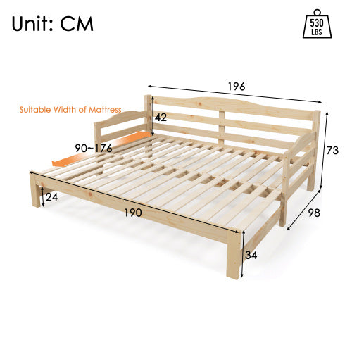 UK Local Daybed Cabin Bed SIngle Guest Bed Sofa Bed, Pull Out Trundle For Living Room And Bedroom - 3 FT 90 X190 Cm -Natural