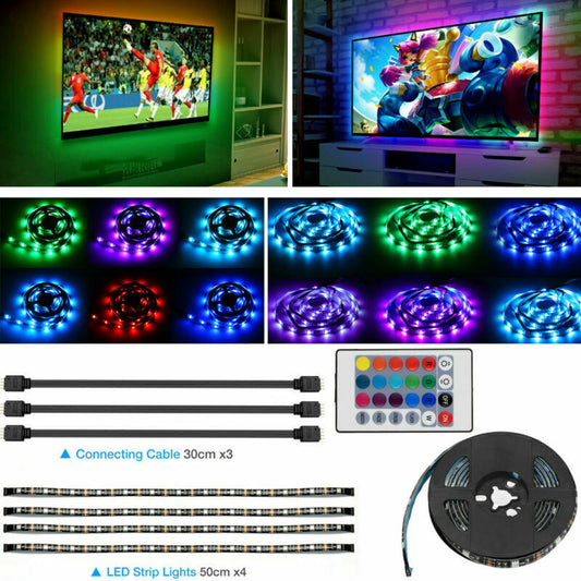 US Local 4x50CM USB 5V RGB LED Strip  Background Light  Remote Kit For TV Computer Lamp