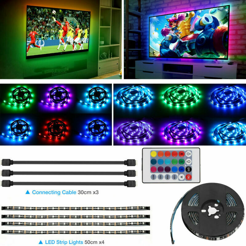 US Local 4x50CM USB 5V RGB LED Strip  Background Light  Remote Kit For TV Computer Lamp