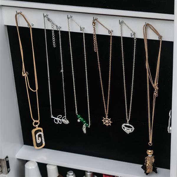 US Local Non Full Mirror Wooden Wall Mounted 4-layer Shelf With 2 Drawers And 8 Blue LED Lights For Jewelry Storage, White Mirror Cabinet