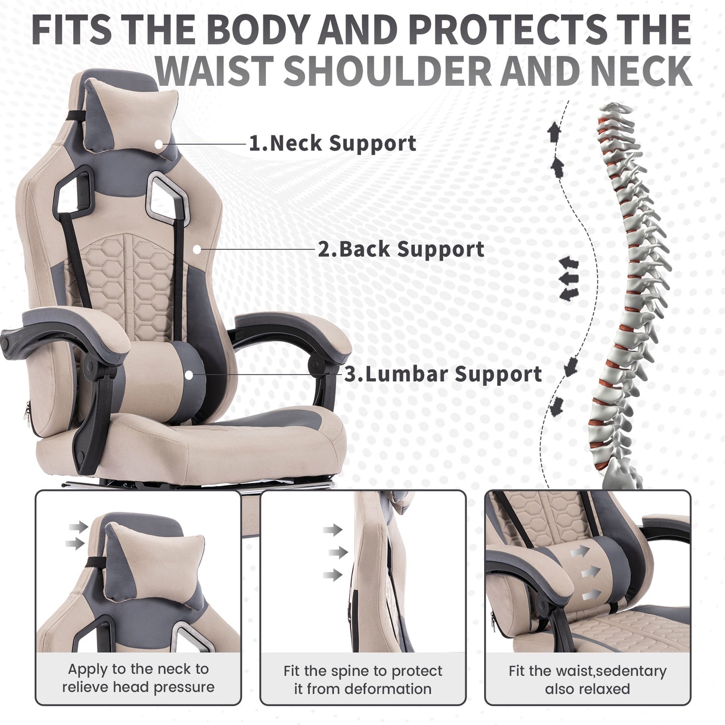 US Local Gaming Chair With Massage,Ergonomic PC Gaming Chair With Footrest Comfortable Headrest And Lumbar Support,High Back PVC Leather,300LBS Grey