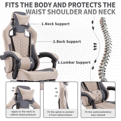 US Local Gaming Chair With Massage,Ergonomic PC Gaming Chair With Footrest Comfortable Headrest And Lumbar Support,High Back PVC Leather,300LBS Grey